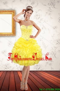 Gorgeous Sweetheart Beaded and Ruffled Yellow Dama Dresses for 2015 Spring
