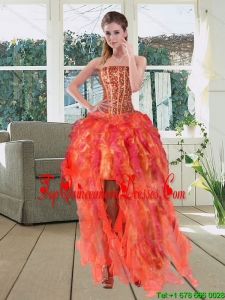 High Low Multi Color Strapless Quinceanera Dama Dresses with Beading and Ruffles