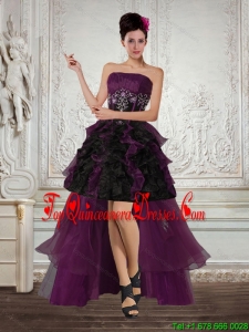 High Low Multi Color Strapless Quinceanera Dama Dresses with Ruffles and Embroidery
