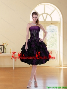 2015 Gorgeous Multi Color A Line Ruffled Strapless Knee Length Dama Dress with Beading