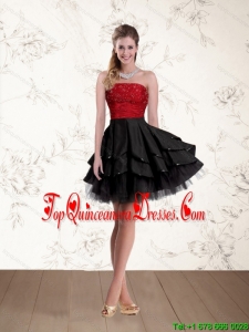 2015 New Style Strapless Quinceanera Dama Dresses in Red and Black with Beading