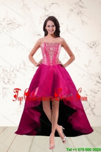 2015 Strapless High Low Quinceanera Dama Dresses with Appliques