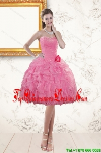 Perfect Sweetheart Rose Pink 2015 Quinceanera Dama Dresses with Beading and Ruffles