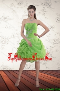 Spring Green Strapless Quinceanera Dama Dresses with Ruffles and Beading