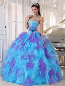 Baby Blue And Purple Quinceanera Dress With Hand Made Flower