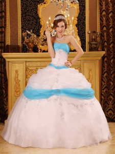 Sweet 16 White And Blue Quinceanera Dress Under $200