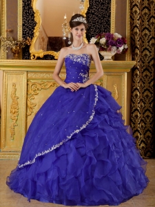 Blue Beading Sweetheart Quinceanera Dress With White Trim