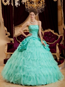 Turquoise A-line Quinceanera Dress with Heavy Ruffles