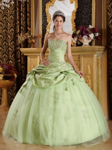 Ball Gown Yellow Green Beaded Dress Up for Quinceaneras