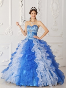 Blue Zebra Sweetheart Organza A-line Quinceanera Dress