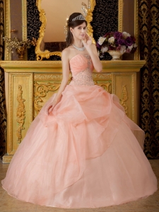 Discount Baby Pink Beading Organza Quinceanera Dress