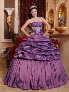 Strapless Taffeta Purple Dresses 15 Applique Pick-ups