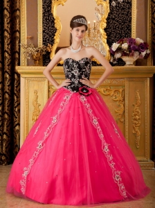 Dresses for Quince Hot Pink and Black Flowers Embroidery