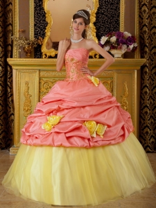 Watermelon and Yellow Sweet 16 Dress Handmade Flowers