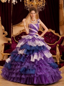 Gorgeous Quinceanera Dress One Shoulder Ruffles Multi-color