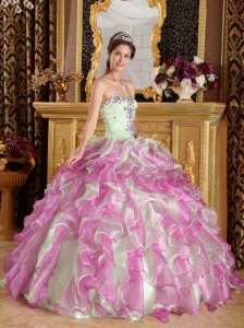 Latest Fuchsia and Apple Green Ruffled Quinceanera Dress