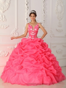 Lovely Quinceanera Dress with Straps Pick-ups Watermelon