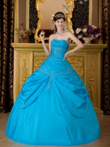 Sky Blue Quinceanera Dress Strapless Appliques Ball Gown