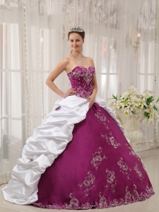 Bright Purple and White Sweetheart 2014 Embroidery Ball Gown