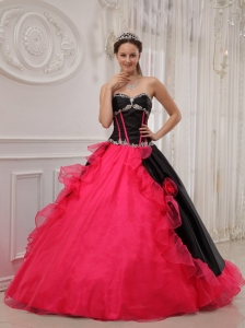 Red and Black Quinceanera Dress Sweetheart Appliques A-line