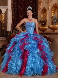 Multi-color Sweetheart Organza Beading Sweet 15 Dress