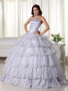 Ball Gown Gray Strapless Floor-length Beading Quinceanera Dress