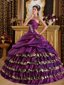 Purple Quinceanera Dress One Shoulder WithLeopard Prints