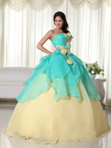 Apple Green and Yellow Ball Gown Strapless Quinceanera Dress