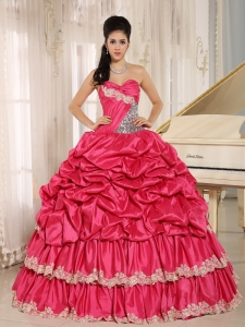 2013 Hot Pink Beaded Appliques Pick-ups Quinceanera Dress