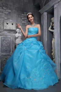 Baby Blue Quinceanera Dress Strapless Appliques Ball Gown