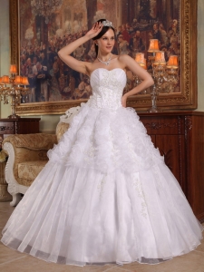 White Quinceanera Dress Sweetheart Appliques Ball Gown