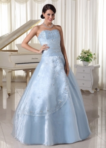 Appliques Beading Sweetheart Light Blue A-line Quinceanera Dress