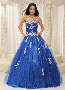 Royal Blue 2013 Quinceanera Dress Appliques Tulle Ball Gown