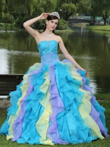 Appliques Multi-colored Ruffles Layered Quinceanera Dress