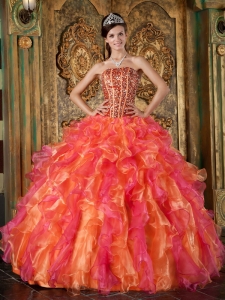 Multi-Color Quinceanera Dress Strapless Organza Beading
