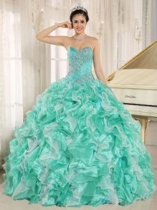 Turquoise Ball Gown Beaded Ruffles 2013 Quinceanera Dress