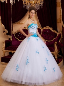 A-line White Sweet 16 Dress Sweetheart Tulle Appliques