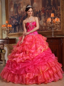 Hot Pink Ruffles Sweetheart Beading Quinceanera Dress