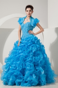 Sky Blue A-line Princess Prom Dress Sweetheart Organza