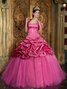 Hot Pink Quinceanera Dress Sweetheart Taffeta Organza