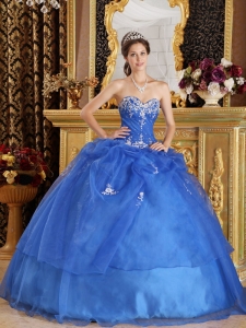 Blue Appliques Quinceanera Dress Sweetheart Organza