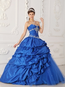 Blue Quinceanera Dress Sweetheart Taffeta Tulle Appliques