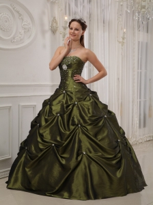 Strapless Beading Olive Green Quinceanera Dress Pick-ups