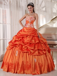 Orange Quinceanera Dress Sweetheart Taffeta Appliques Ruch