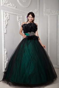 Black Green Ball Gown Quinceanera Dress Strapless Tulle Beading