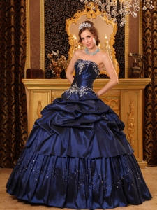 Navy Blue Ball Gown Strapless Appliques Quinceanera Dress