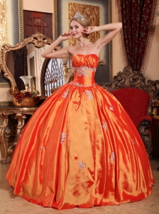Orange Red Quinceanera Dress Strapless Appliques Beaded