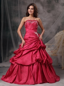 Coral Red Strapless Prom Dress Beading Military Ball Gown