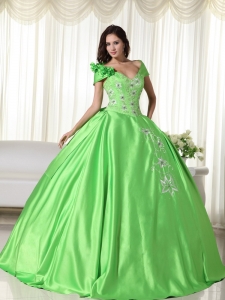 Off the Shoulder Embroidery Quinceanera Dress Spring Green