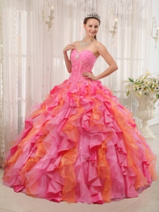 Multi-color Cascading Ruffles Beaded Quinceanera Dresses